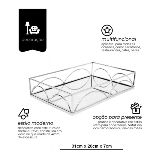 Bandeja 31cm Comprimento Por 20cm de Largura Retangular Geometric Espelhada